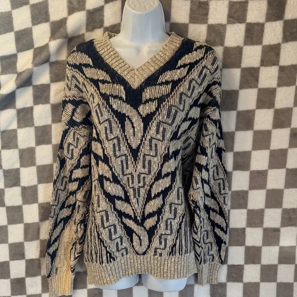 Crossings Men’s Y2K V Neck Chunky Knit Abstract Sweater Size M/Medium - Picture 2 of 11